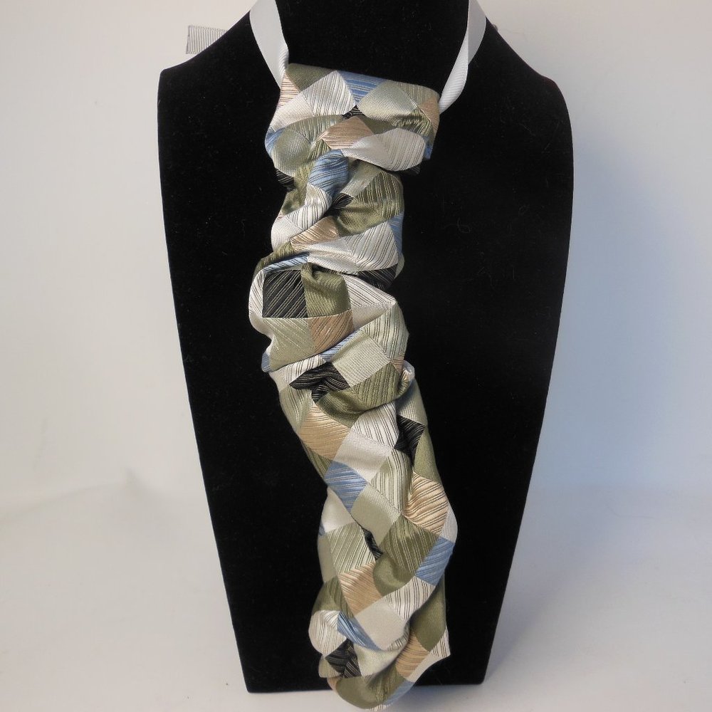 Woman's ruffled pendent tie, handcrafted necklace, unique handmade neckwear